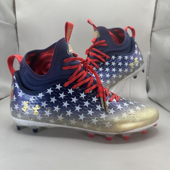 Under Armour Spotlight Lux MC LE Football Cleats Mens 13 USA Stars Stripes - Picture 1 of 9